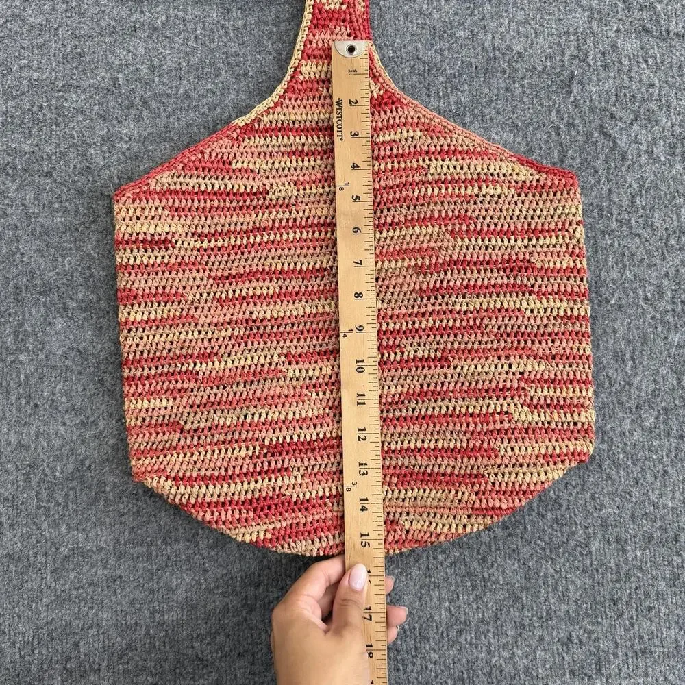 Helen Kaminski Raffia Shoulder Tote Bag Red Striped Crochet Market Minimalist